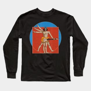 Vitruvian Man Guitar Player Da Vinci Guitarist Usa Rocker Long Sleeve T-Shirt